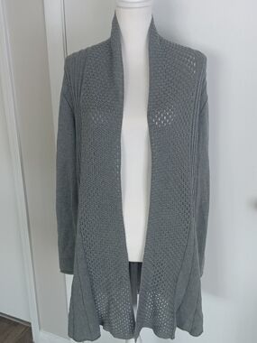 NY Collection Gray Open-Front Textured Knit Cardigan